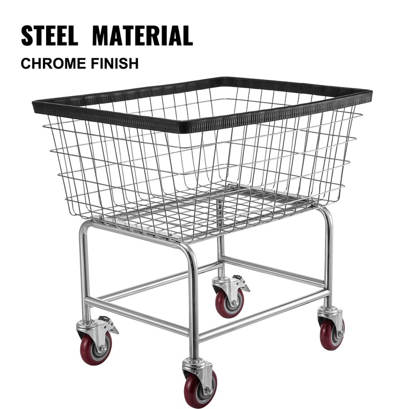 VEVOR Wire Laundry Cart Wire Laundry Basket 2.5 Bushel Heavy Duty w/ 4'' Wheels gallery