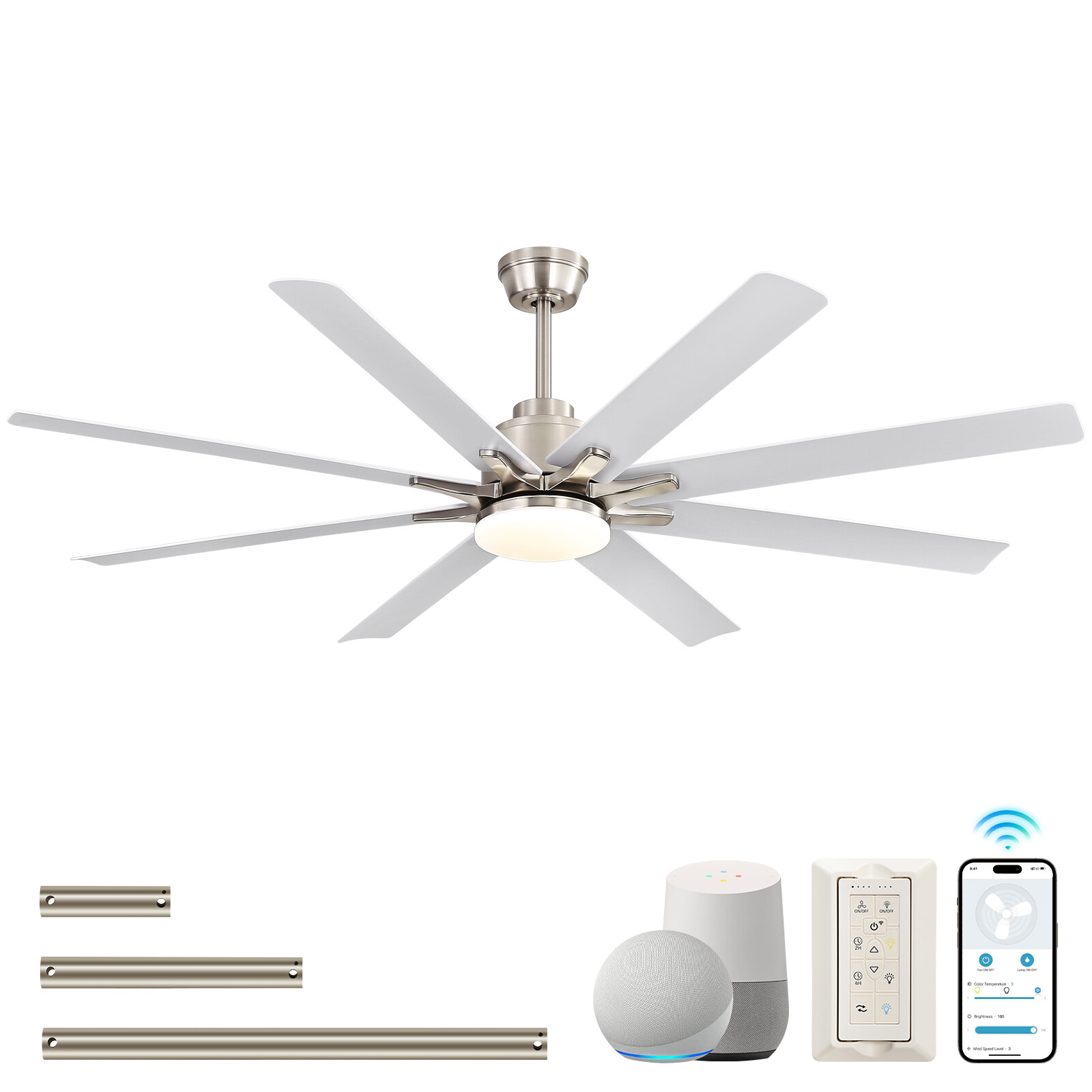Nickel 52in Smart Ceiling Fan Compatible with Alexa/Google LED/Remote/APP/Voice gallery