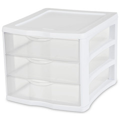 Sterilite 3 Drawer Unit, Clear Plastic Countertop or Desktop Storage Drawers, Wh