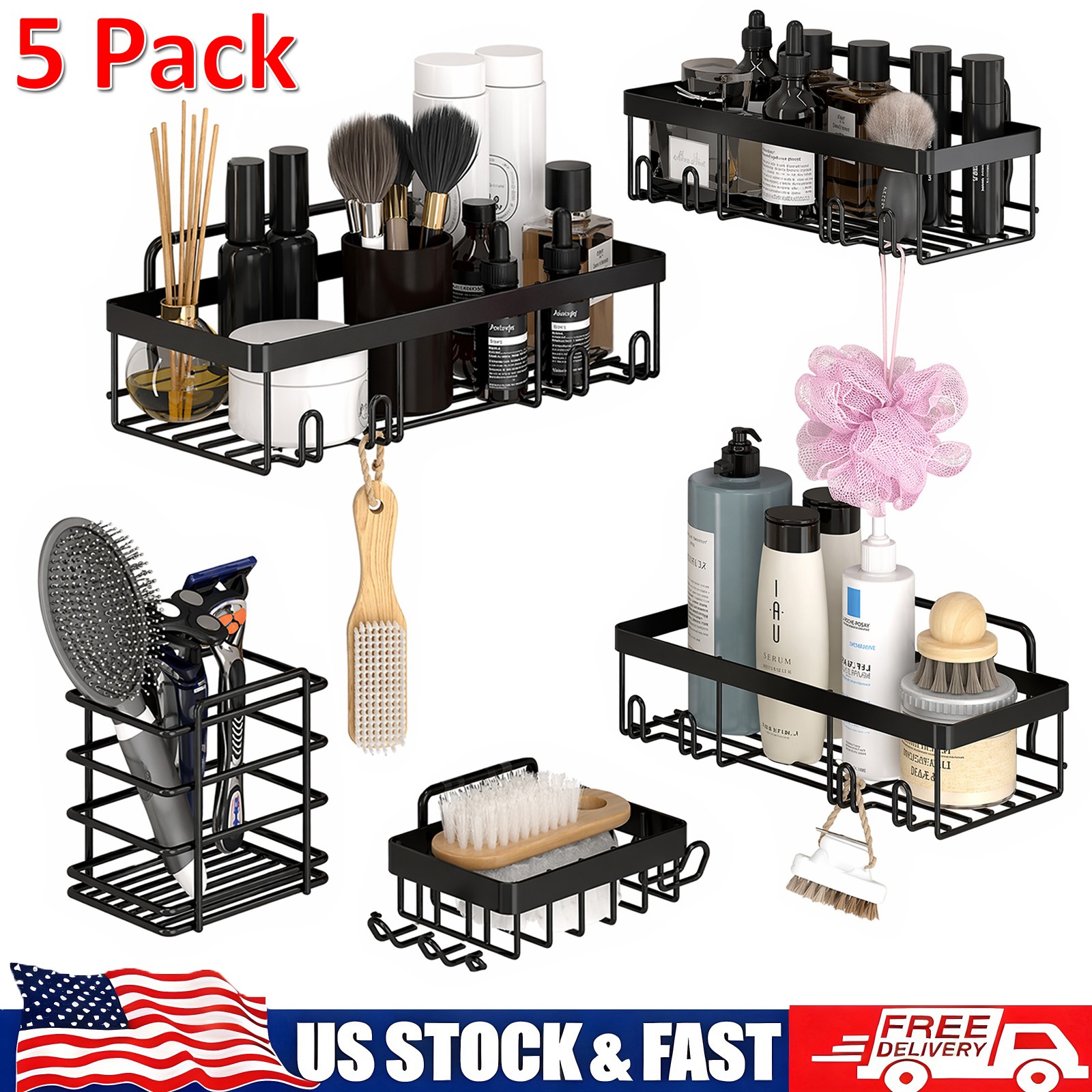 5 Pack Adhesive Shower Organizer Corner Shower Caddy for Bathroom & Kitchen New gallery