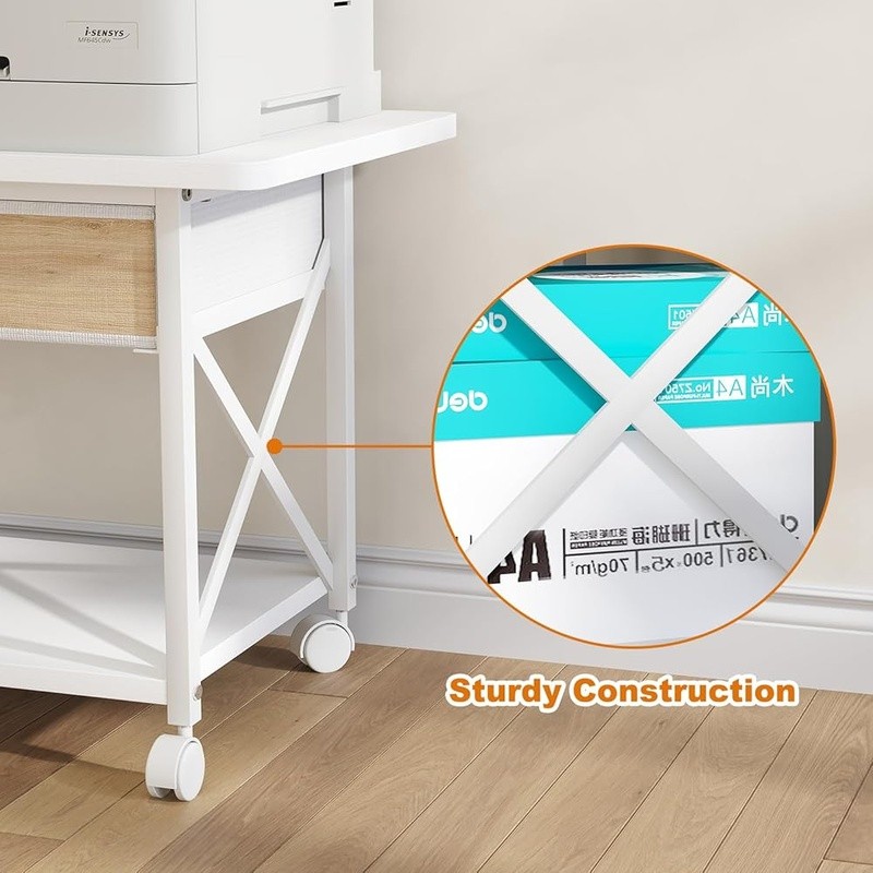 2 Tier Printer Stand W/ Rolling Casters Under Desk Storage Printer & Scanner New gallery