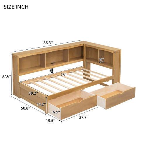 Solid Wood Daybed with Trundle Storage Bookcases Twin Size Sofa Bed Platform Bed gallery