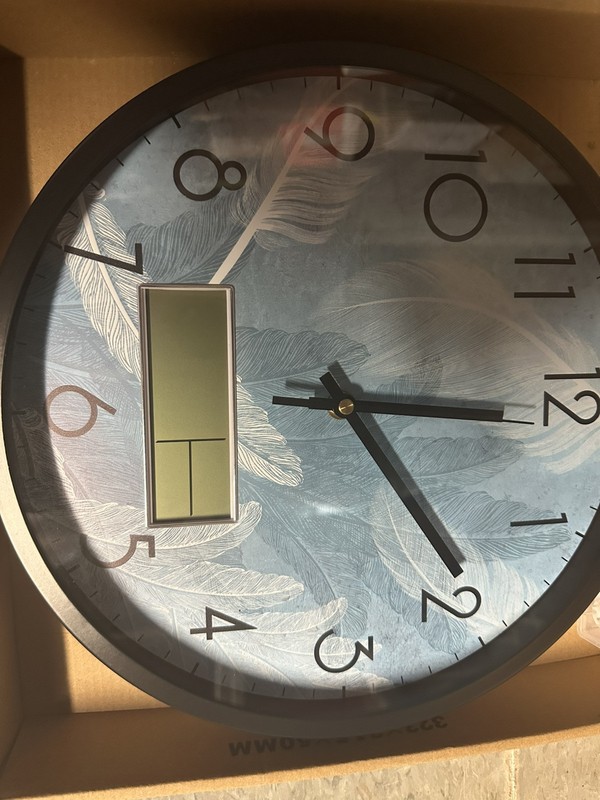 SCOAGE Silent Wall Clock with Temperature Day and Date Blue Feathers gallery