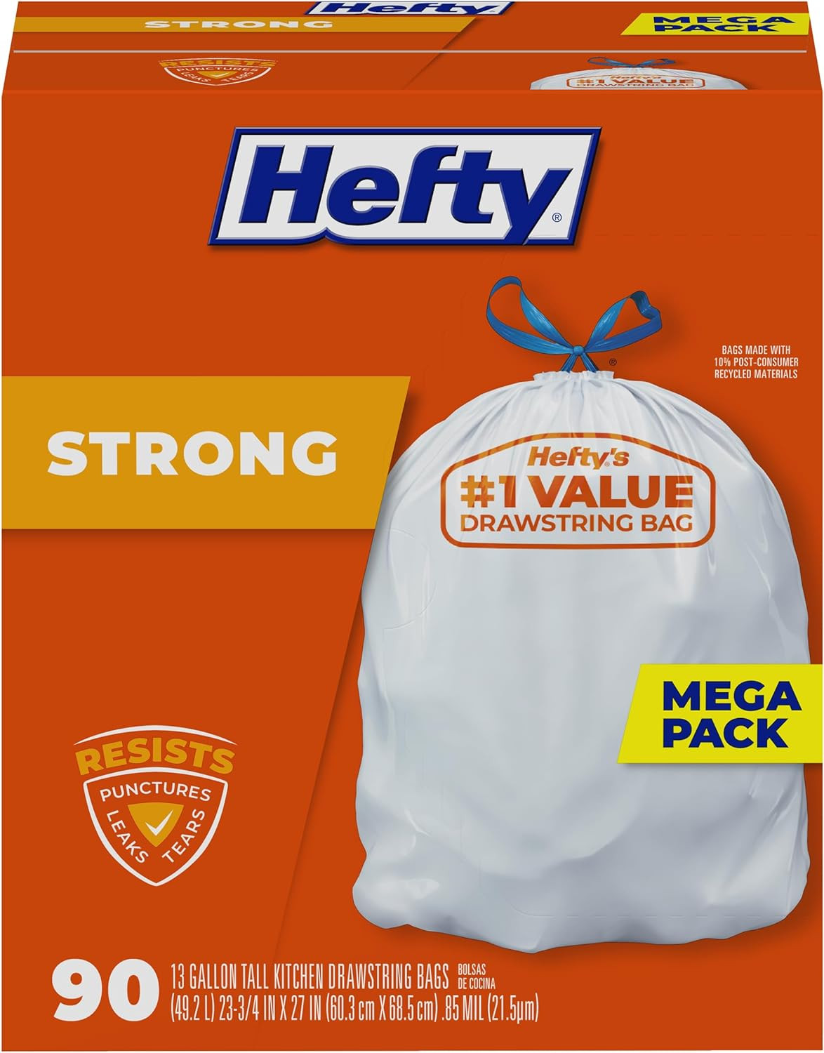 Hefty Strong Tall Kitchen Trash Bags, Unscented, 13 Gallon, 90 Count gallery