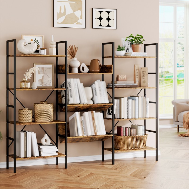 4 Tier Industrial Bookcase Adjustable MDF Shelves Metal Frame 100 Lbs Anti Tip gallery