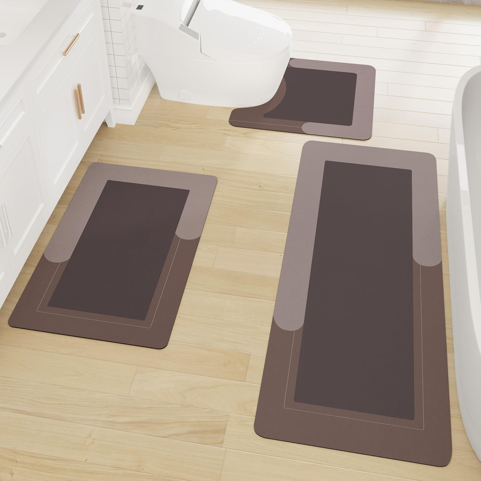 Bath Mat Rug Set 3 Pieces Non-Slip Water Absorbent 20"x32"+20"x47"+20"x24" gallery