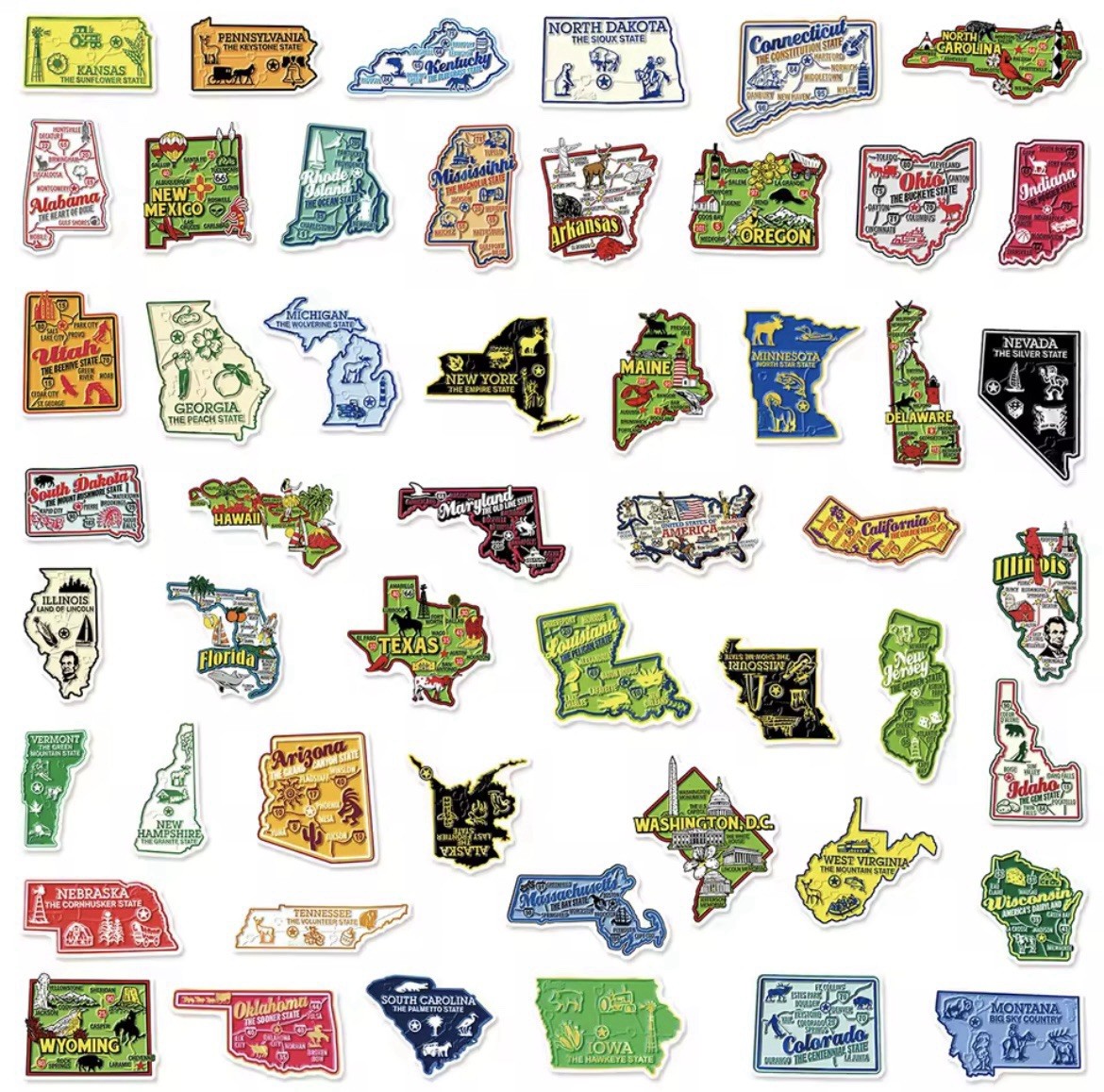 American State Style Stickers 51pc United States Of America States FREE SHIPPING gallery