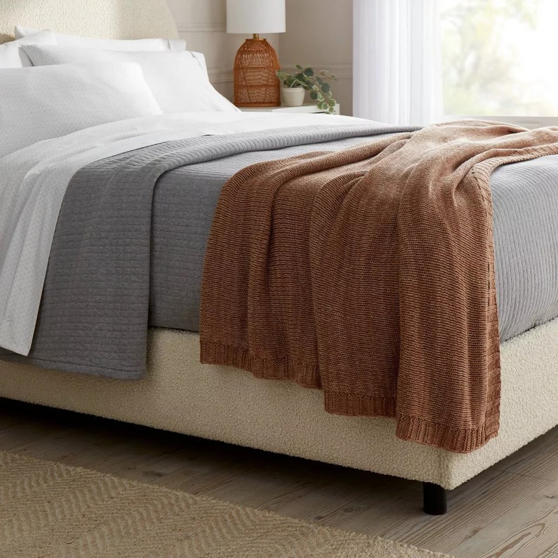 Full/Queen Knit Blanket Brown - Threshold gallery