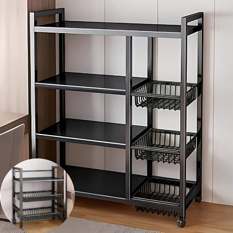4-Tier Rolling Storage Rack with Baskets, Metal Utility Shelf on Wheels, Kitchen gallery