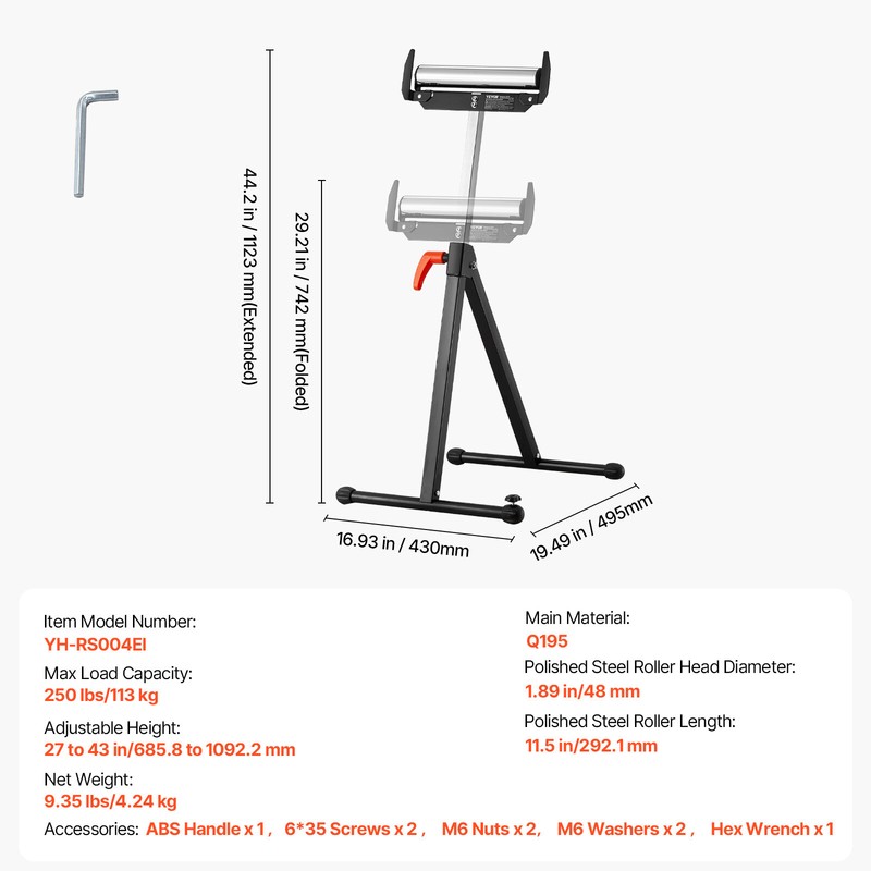 Folding Roller Stand Max Load 250 lb Adjustable Height 27-43 in for Woodworking gallery