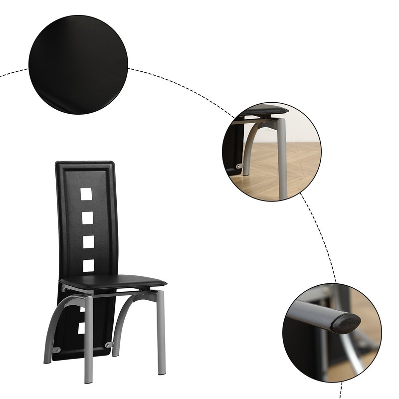 5pcs Dining Set - Tempered Glass Table ,4 Black PU Leather Chairs & Steel Legs gallery