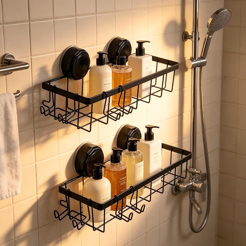 Shower Caddy Suction Cup Adhesive with Hooks, Heavy Duty Shower Shelves gallery