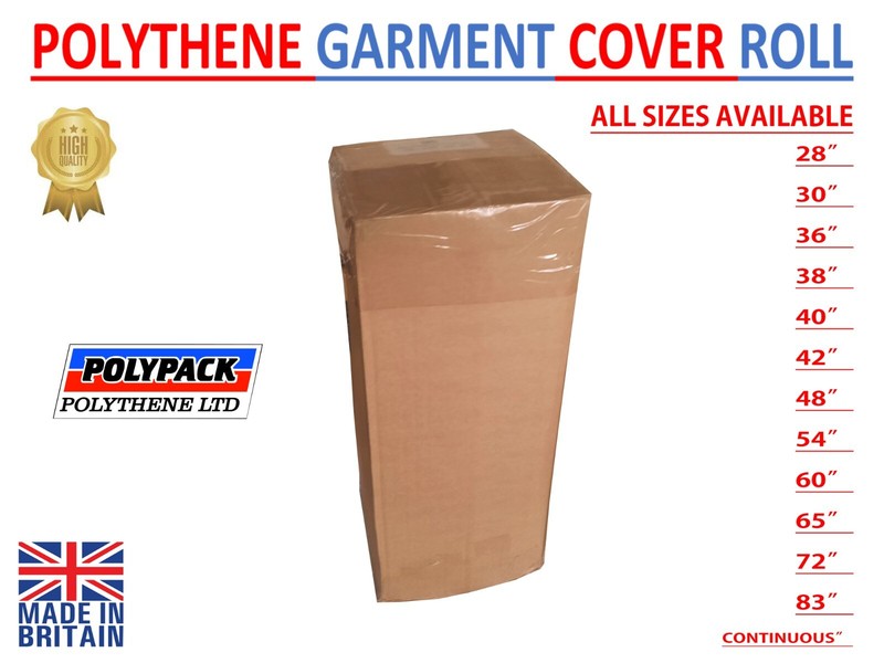 POLYTHENE GARMENT COVERS ROLL, 36" DROP, 100G, 10KG, APPROX 325 BAGS, UK MADE gallery