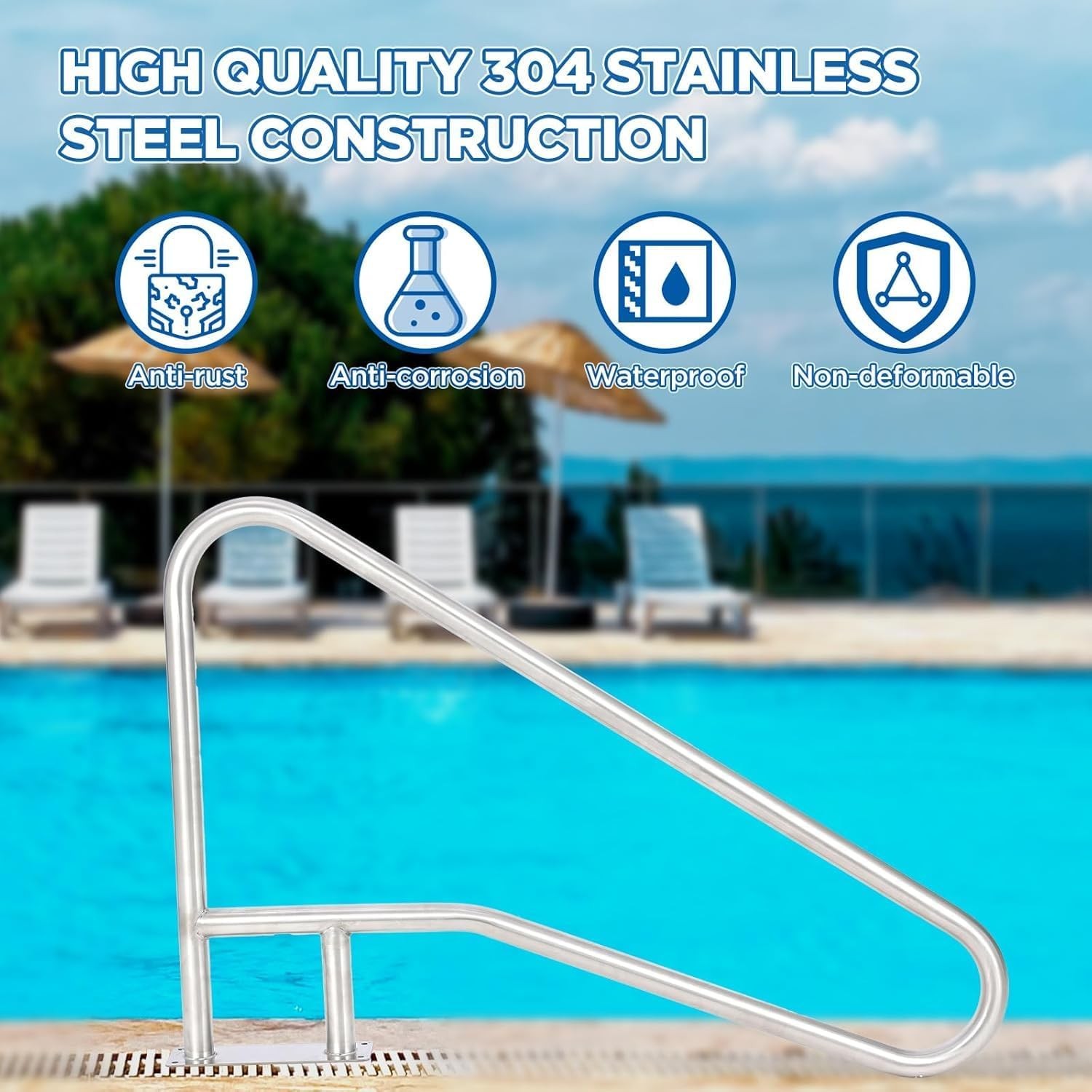 54''x36'' Stainless Steel Pool Handrail Swimming Pool Rail Step Stair Hand Rails gallery