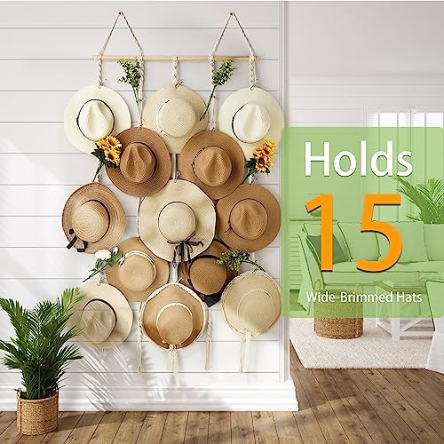 Macrame Hat Rack for Wall 31x53 in Hat Organizer with 15 Clips 31x53in White gallery