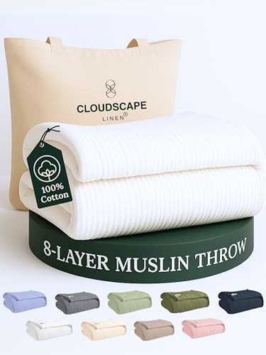 Cloud Scape Linen Extra Large 8 Layer Muslin Throw Throw (50"x70") 01: White gallery