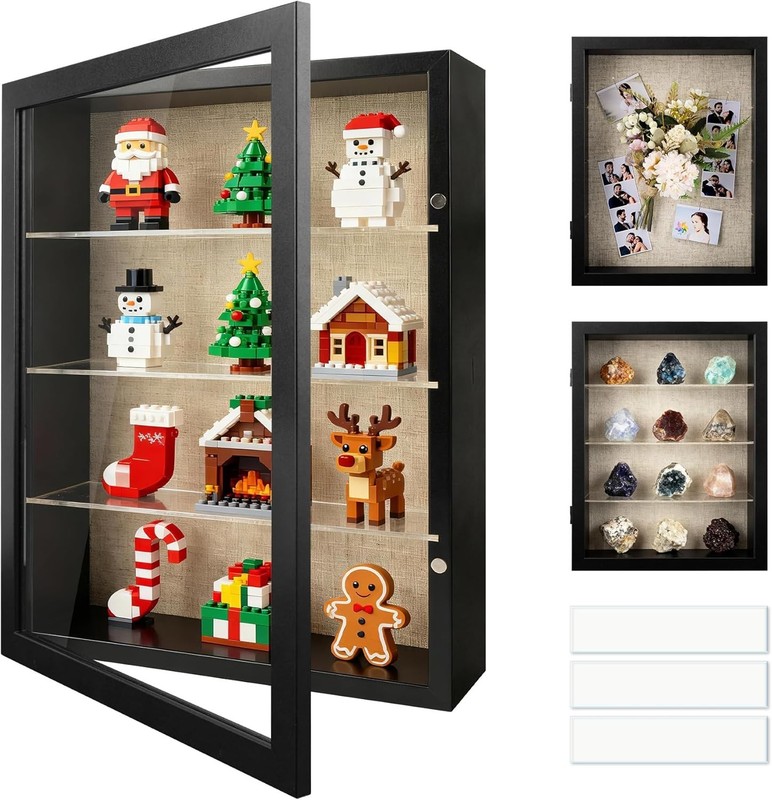 11x14 Shadow Box Display Cases Frame with Removable Clear Shelves Glass Door gallery