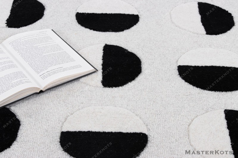 Lunar Eclipse Black & White Hand Tufted 100% Wool Soft Area Rug Carpet. gallery
