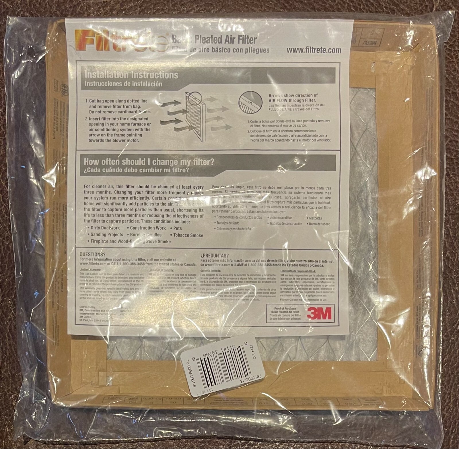 Filtrete BASIC Air Cleaning Filter 3M Last up to 3 Months* Fits 10x10x1 slot gallery