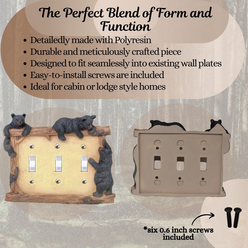Bear Log Triple Electric Toggle Light Switch Cover Wall Plate Lodge Cabin Decor gallery