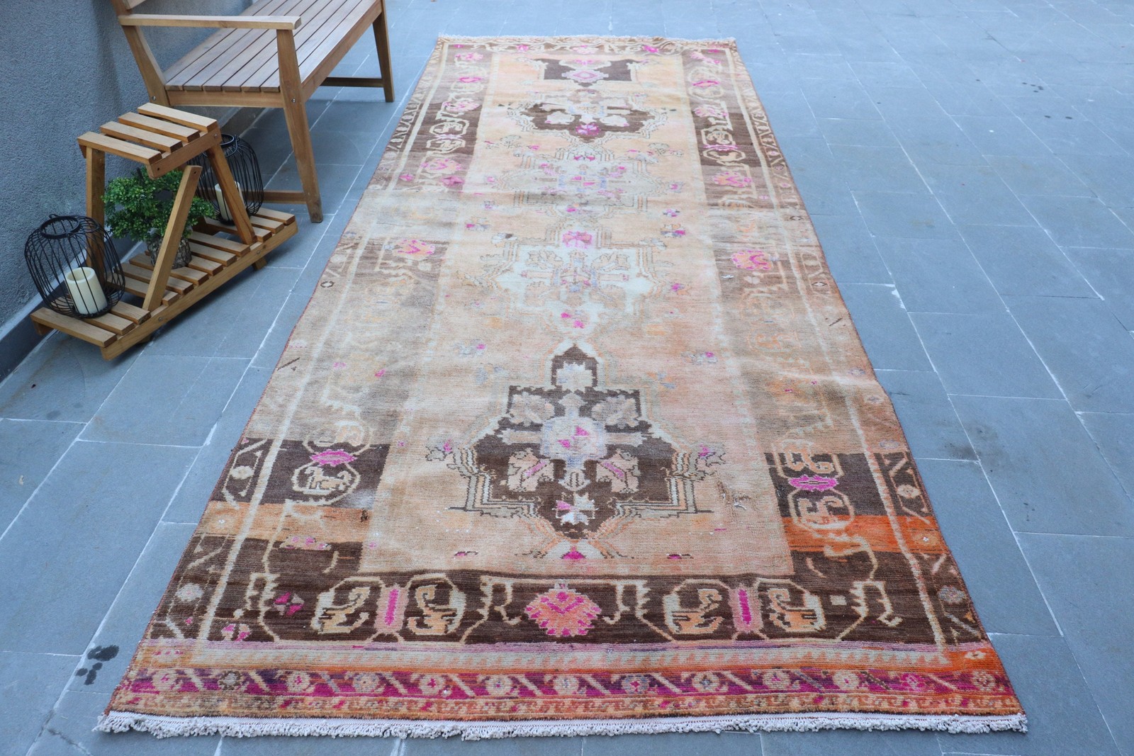 5,2x13,4 ft Turkish Runner Rug, Brown Pink Vintage Oriental Wool Rug gallery