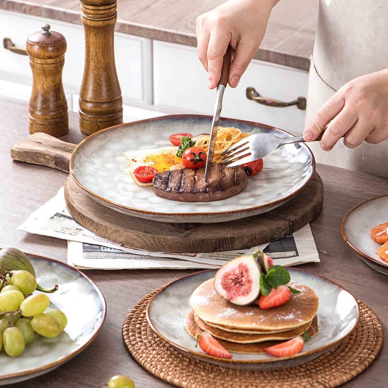 Irregular Shape Ceramic Plates, 11 Inch Steak, Salad, Dinner Plate Set of 4, Por gallery
