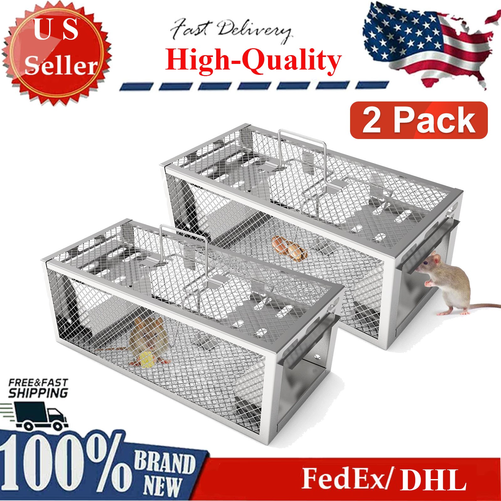 2 Pack Automatic Humane Rat Trap With Reusable Galvanized Iron Live Animal Cage gallery