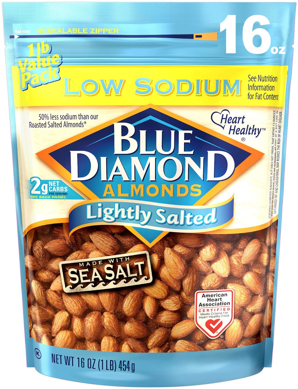 Blue Diamond Almonds Low Sodium Lightly Salted Snack Nuts, 16 Oz Resealable Bag gallery