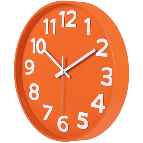 12-Inch Modern Indoor Outdoor Wall Clock, Minimalist Orange Design, 12''orange gallery