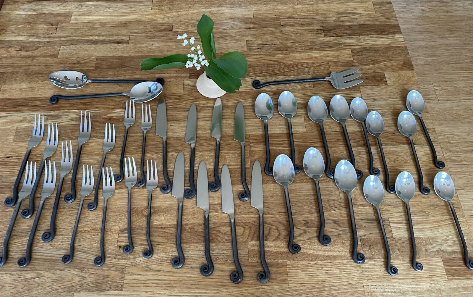 38 Piece Gourmet Settings Treble Clef Stainless Silverware & Serving Pieces VTG gallery