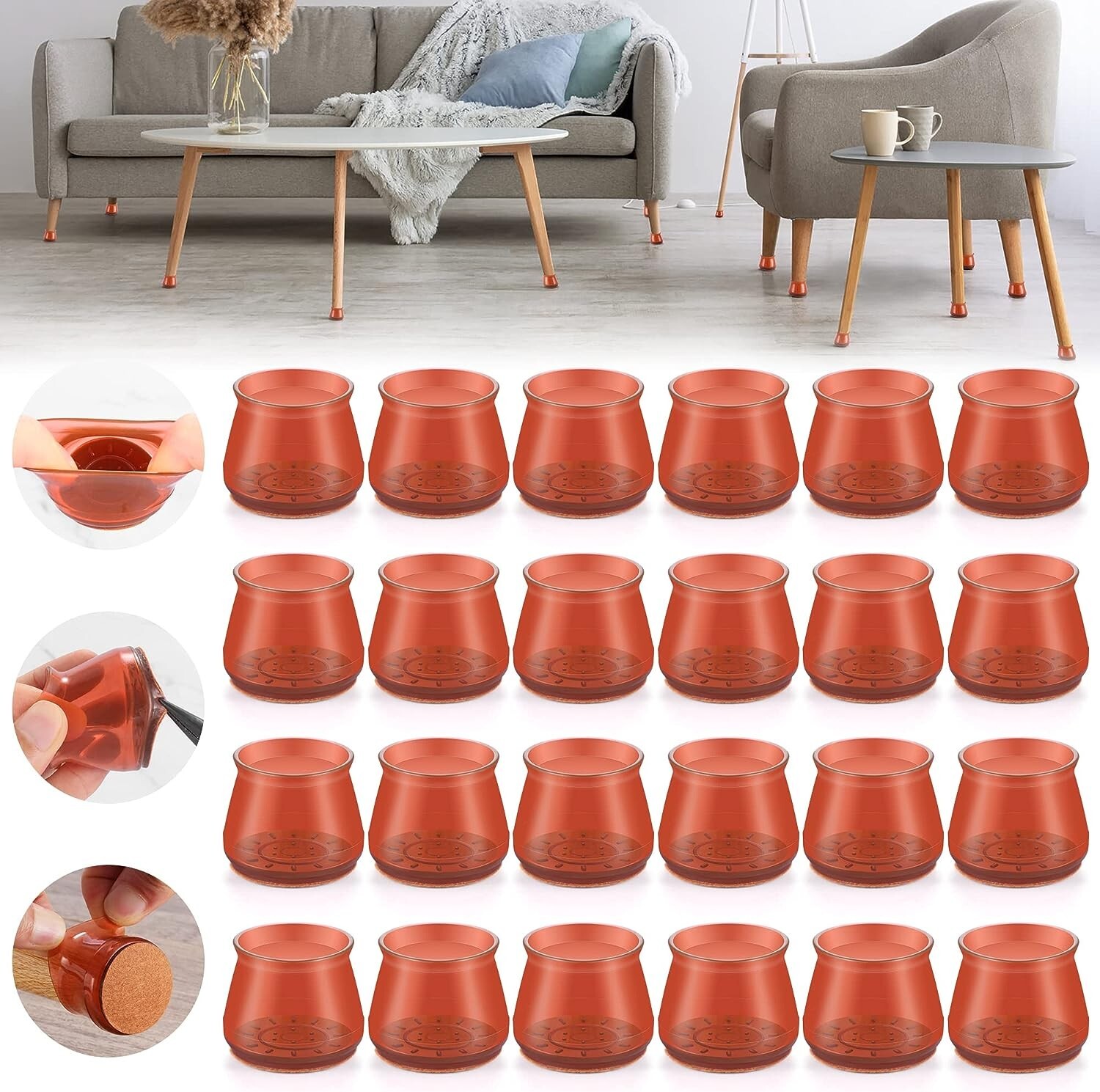 24PCS Silicone Chair Leg Floor Protectors for Hardwood Floors - Walnut Brown - M gallery