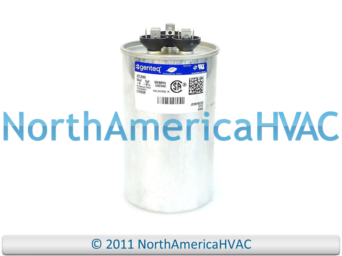 27L601 - Capcom Dual Run Capacitor Fits GE Genteq 50/5 uf 440 volt gallery