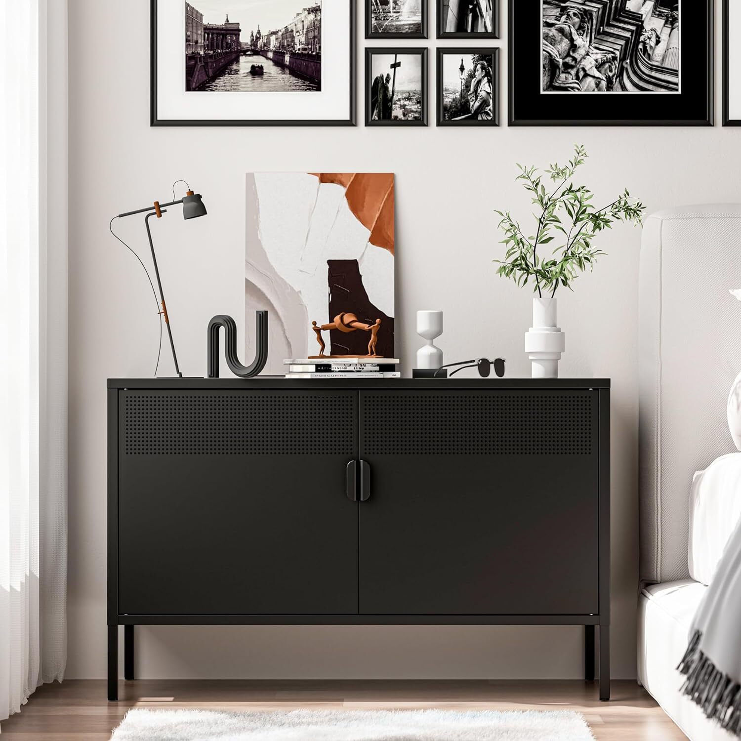 Cofar 25"H Metal Locker Storage Cabinet Multipurpose TV Stand With Doors,Shelves gallery