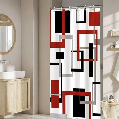 Red Geometric Shower Curtain Set Black Grey 48"W x 72"L (Pack of 1) Red-75 gallery