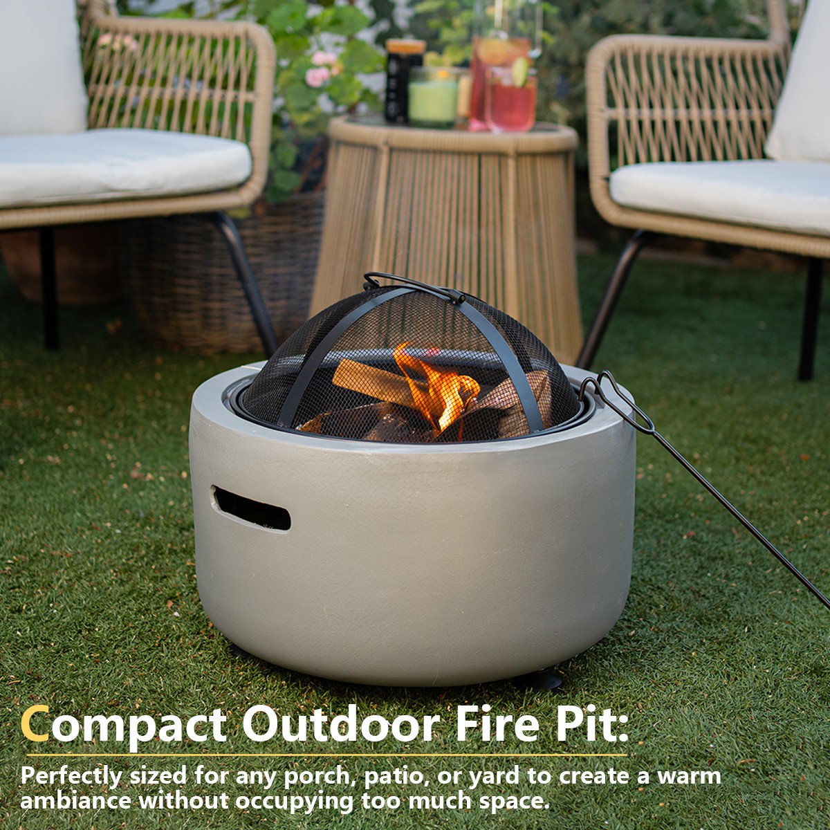 Barton MGO Concrete 18" Round Charcoal Wood Burning Firepit, Grate, BBQ Grill gallery