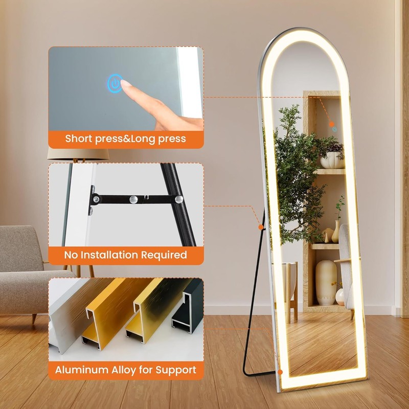 Mirror Full Length Standing Mirror LED Lights Full Body Floor Standing Mirrors gallery