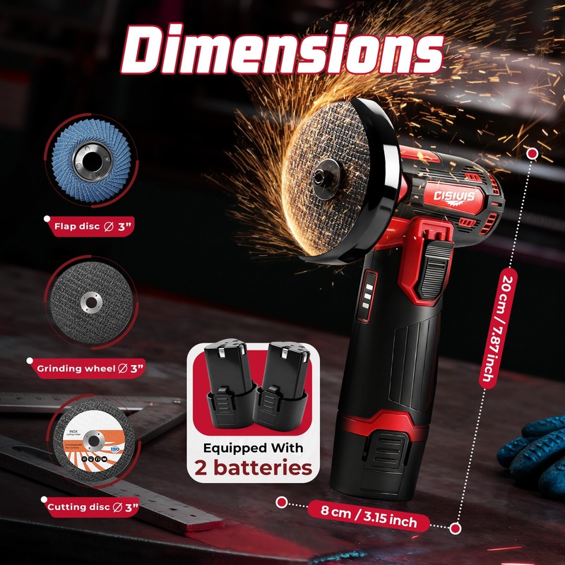 3" 12V Cordless Angle Grinder, Mini Cut-Off Tool & Polisher for Metal, Wood gallery