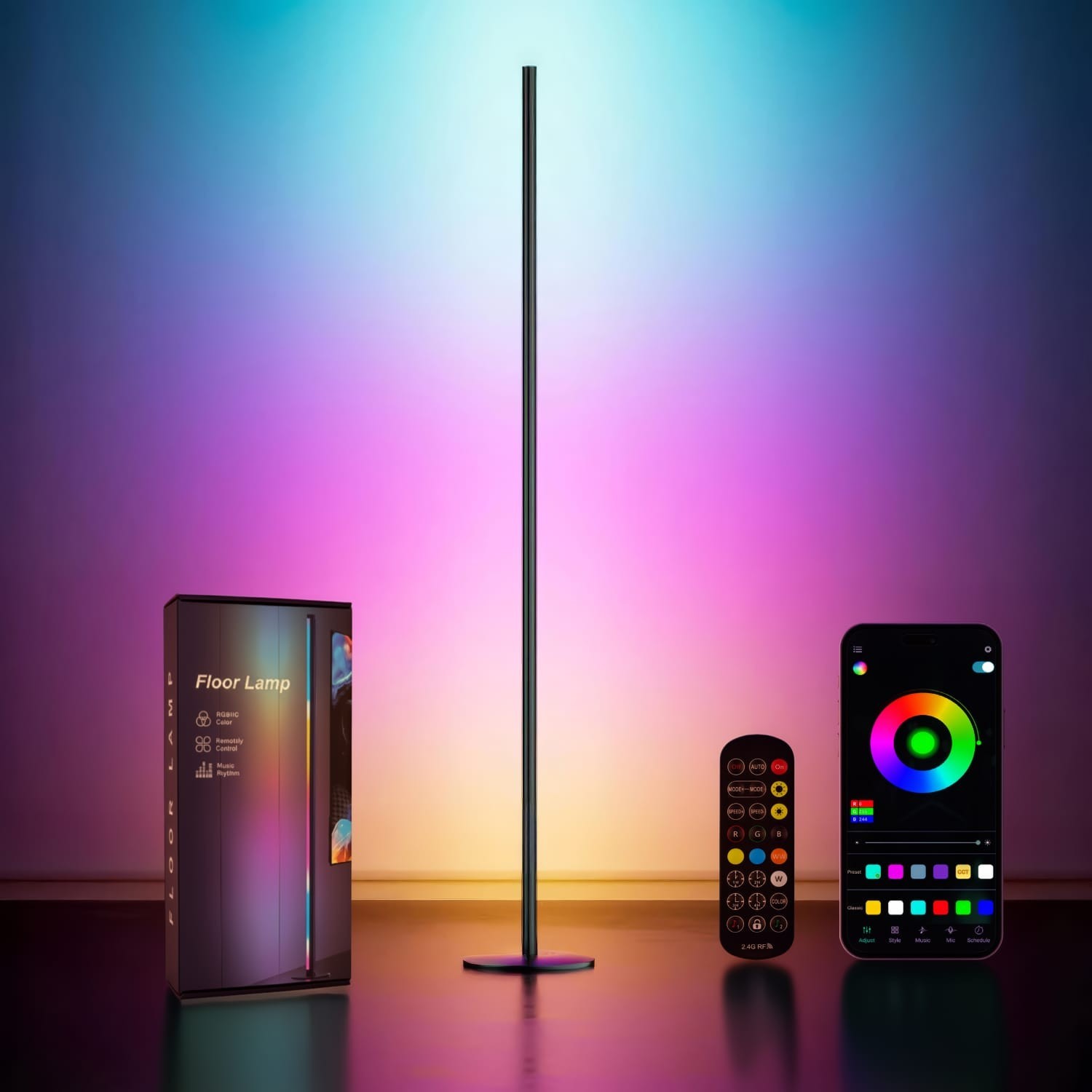 Smart RGBIC LED Corner Floor Lamp with Remote & App 16M Colors, Music Sync Light gallery
