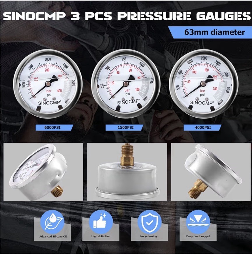 Hydraulic Nitrogen Accumulator Kit–3 Gauges 1500/4000/6000psi,7 Adapters, Gas H gallery