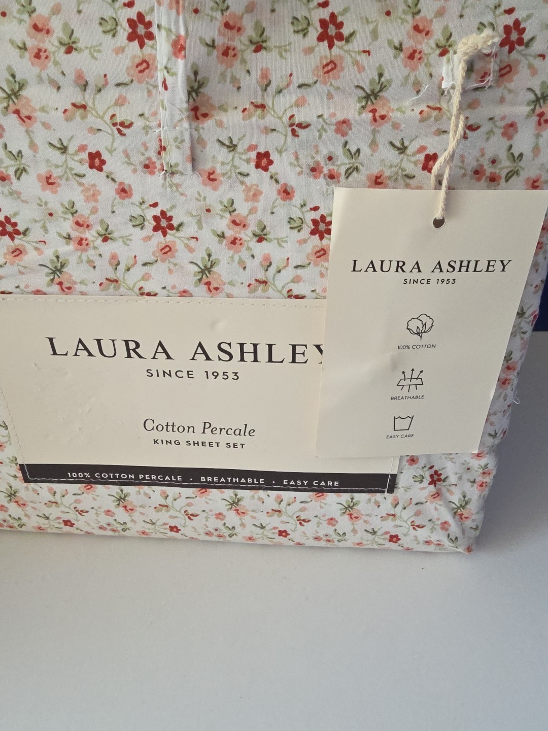 NEW 4pc Laura Ashley King Sheet Set Cottage Petite Floral EVIE Maroon Pink Green gallery
