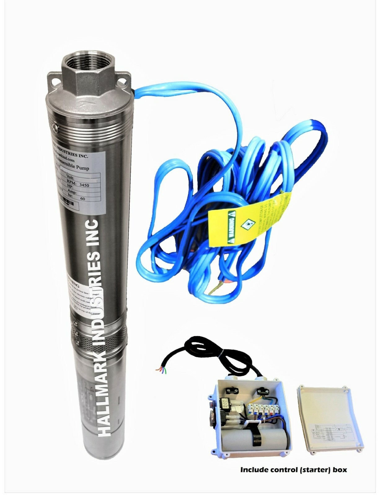 Deep Well Pump, 1HP, 115V 3.8" 8 stg Max 207'/33 gpm all S.S. w/box Hallmark Ind gallery
