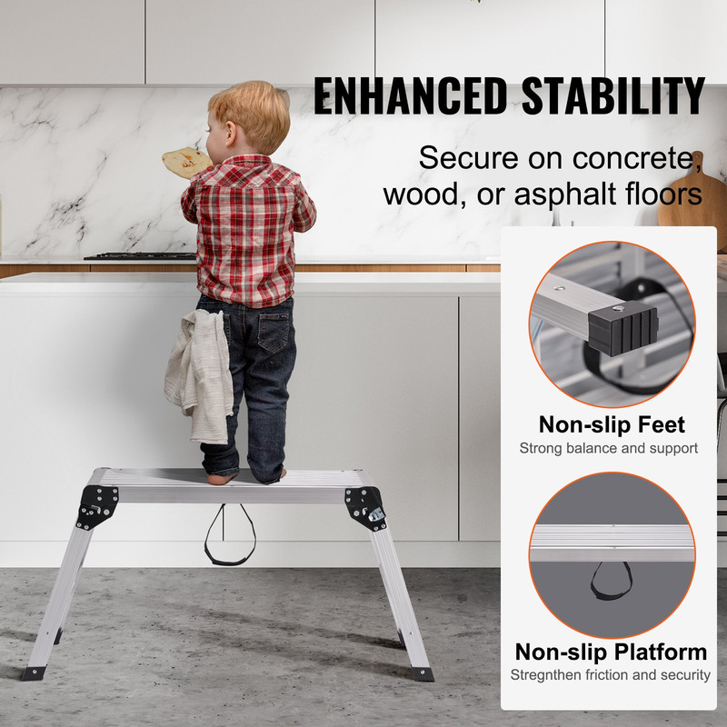 VEVOR Folding Work Platform, 330 lbs Load Capacity, Aluminum Drywall Stool Ladde gallery