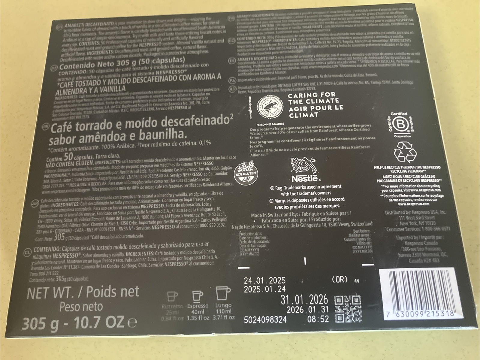 Nespresso Professional Amaretti Decaffeinato Decaf Coffee 50 PACK, BB 1/31/2026 gallery