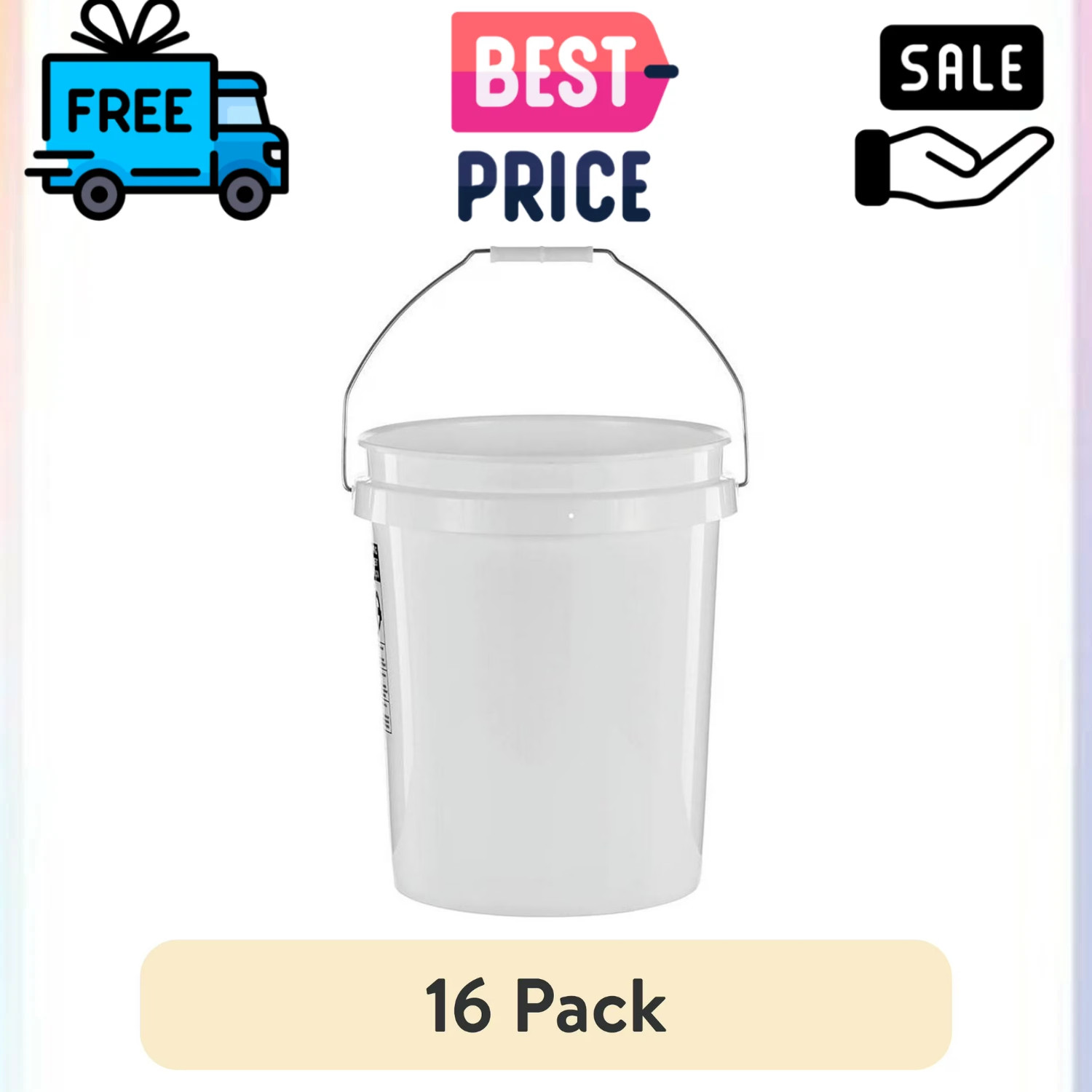 (16 Pack) United Solutions 5 Gallon Bucket Plastic Pail Comfort Handle gallery