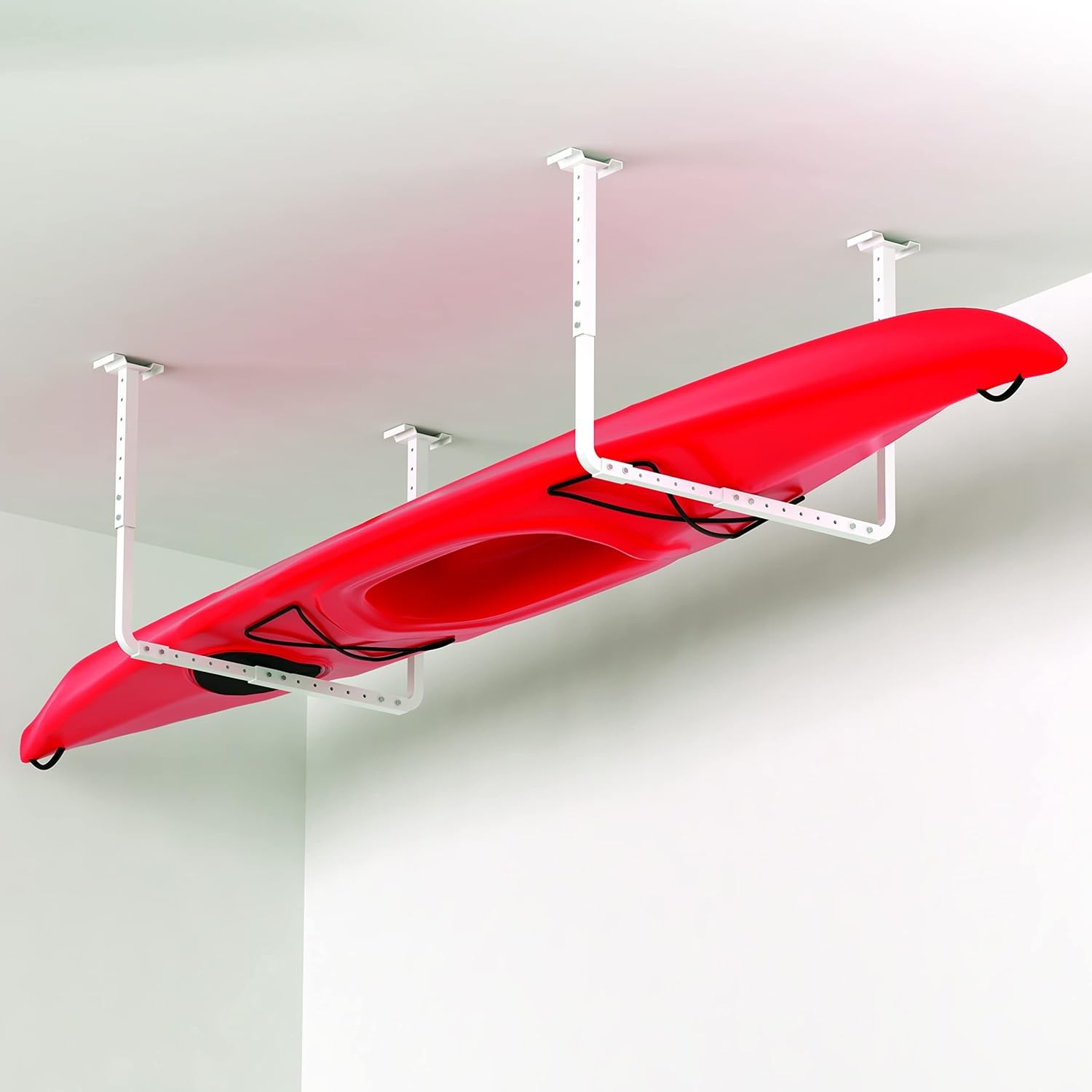 Garage Ceiling Storage Rack Kit Adjustable White Heavy Duty Overhead Shelving gallery