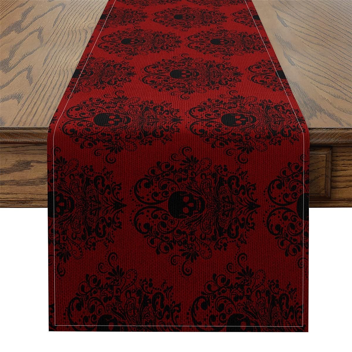 Gothic Skull Table Runner,13" x 48" Damask Print Dresser Scarfs Goth Bohemian gallery
