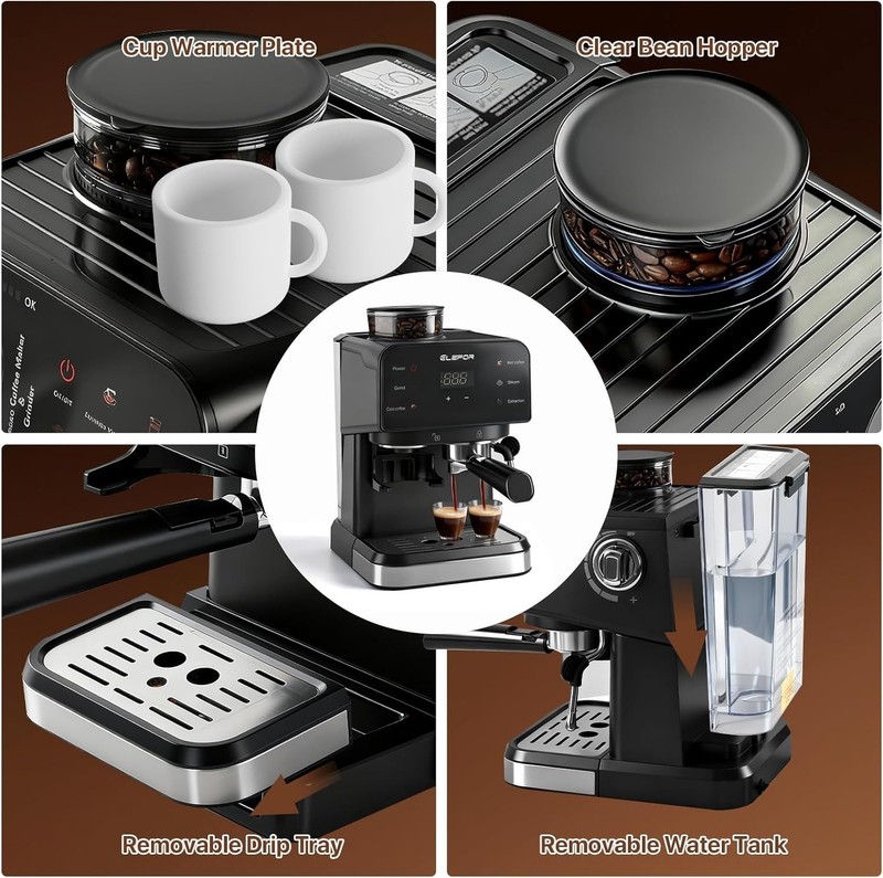 Espresso Machine 20 Bar, Coffee Maker with grinder Black gallery