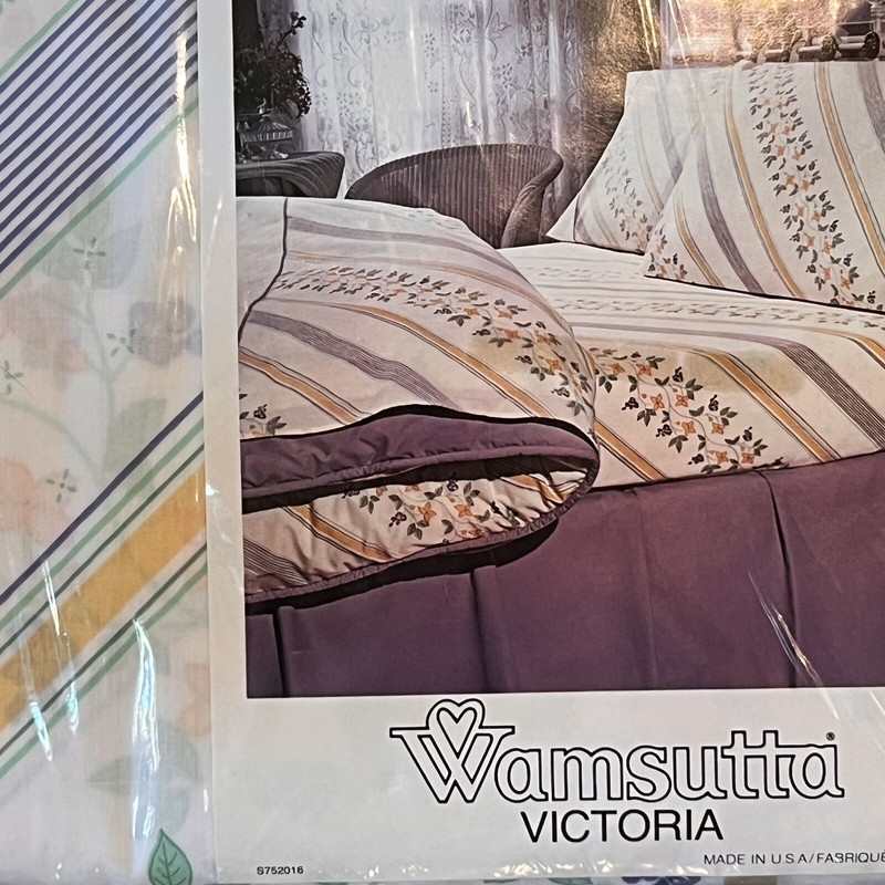 Wamsutta Twin Flat Sheet Percale Plus Victoria Stripe Floral Vintage gallery