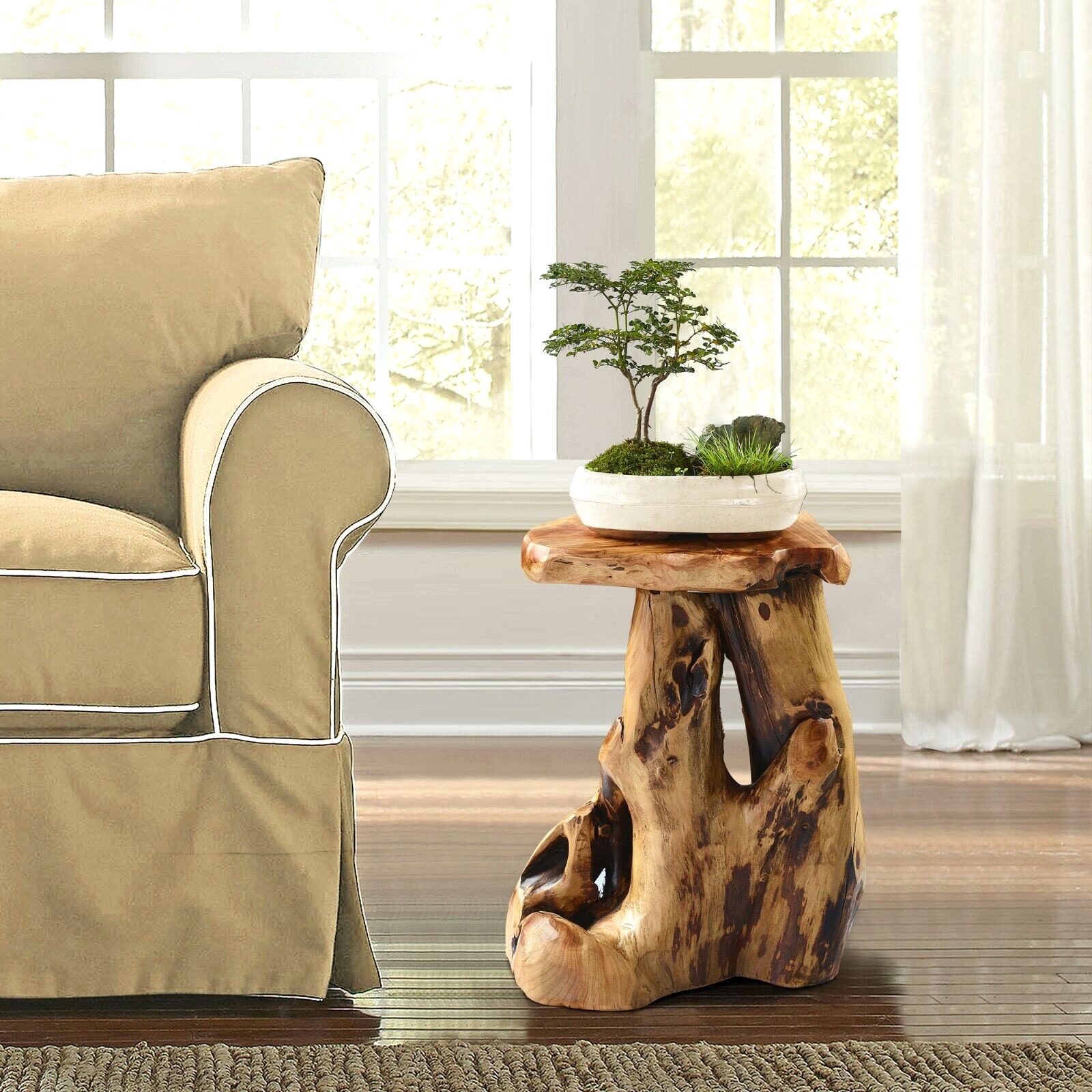 Rustic Cedar Roots Flower Stand Stool, Tree Stump Stool Side Table 19.5" H gallery