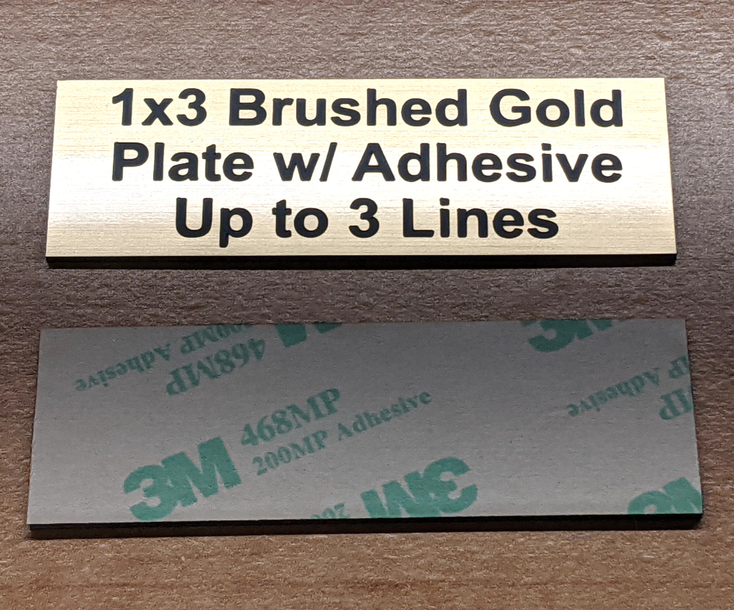 Brushed Gold 1x3 Custom Engraved Stick-On Plate / Adhesive Plaque Sign Label Tag gallery